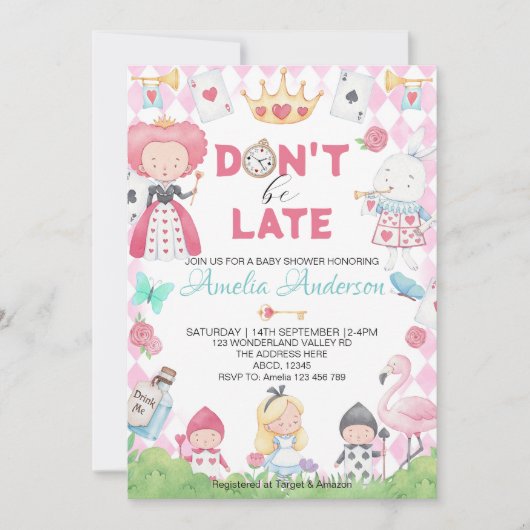Whimsical Alice in Wonderland Baby shower Kaart (Voorkant)