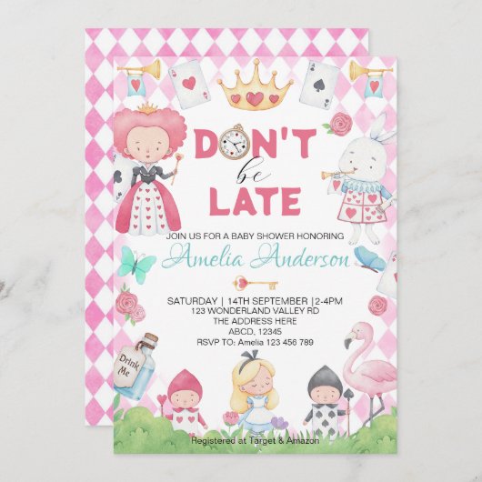 Whimsical Alice in Wonderland Baby shower Kaart (Voorkant / Achterkant)