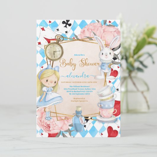 Whimsical Alice in Wonderland Baby shower Kaart (Staand voorkant)