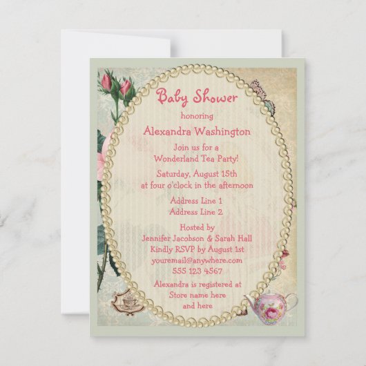 Whimsical Alice in Wonderland Collage Baby shower Kaart (Achterkant)