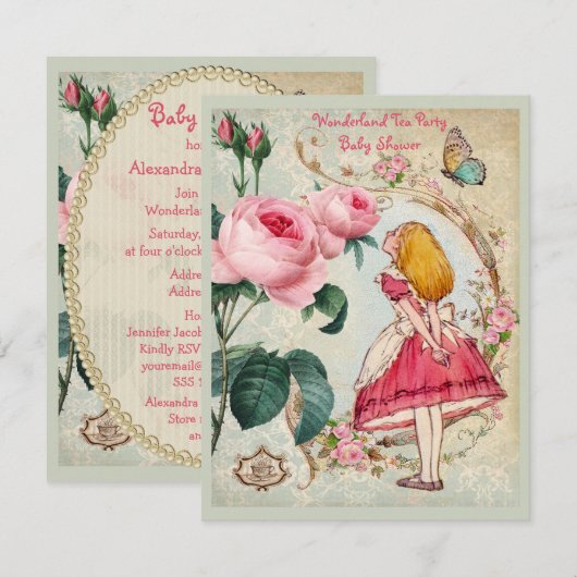 Whimsical Alice in Wonderland Collage Baby shower Kaart (Voorkant / Achterkant)