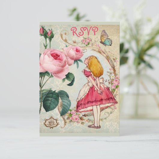Whimsical Alice in Wonderland Collage RSVP (Staand voorkant)