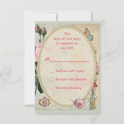 Whimsical Alice in Wonderland Collage RSVP (Achterkant)