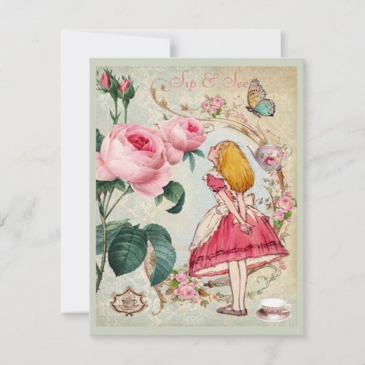 Whimsical Alice in Wonderland Collage Sip & See Kaart (Voorkant)