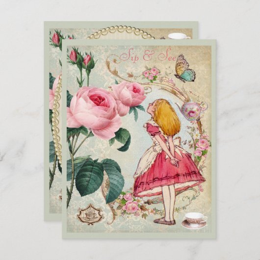 Whimsical Alice in Wonderland Collage Sip & See Kaart (Voorkant / Achterkant)