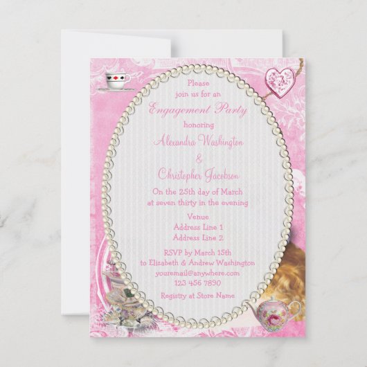 Whimsical Alice in Wonderland Engagement Party Kaart (Achterkant)