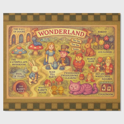 Whimsical Alice in Wonderland Kaart Cadeaupapier (Vlak)