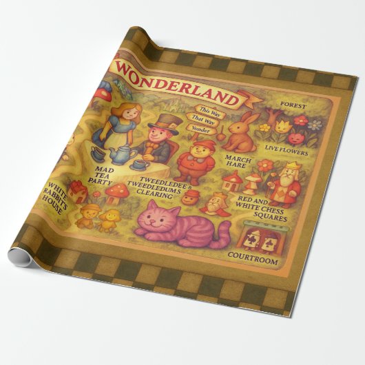 Whimsical Alice in Wonderland Kaart Cadeaupapier (Uitgerold)