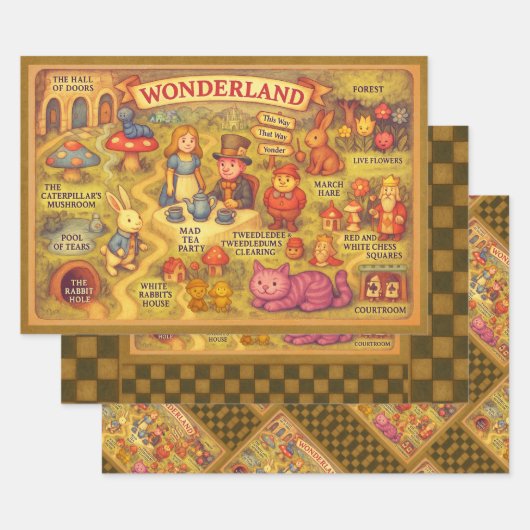Whimsical Alice in Wonderland Kaart Inpakpapier Vel (Set)