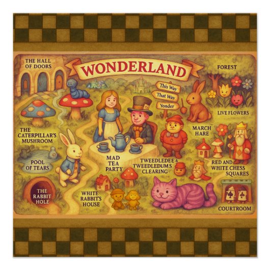 Whimsical Alice in Wonderland Kaart Perfect Poster (Voorkant)