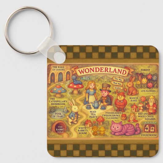 Whimsical Alice in Wonderland Kaart Sleutelhanger (Voorkant)
