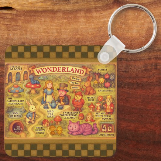 Whimsical Alice in Wonderland Kaart Sleutelhanger (Achterkant)