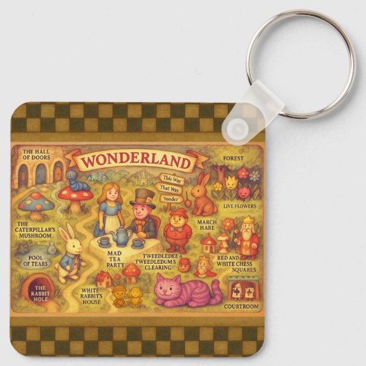 Whimsical Alice in Wonderland Kaart Sleutelhanger (Achterkant)