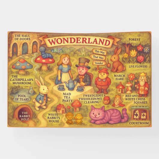 Whimsical Alice in Wonderland Kaart Spandoek (Horizontaal)