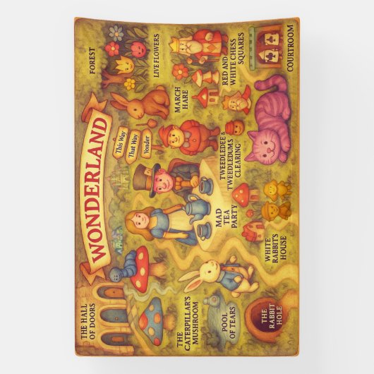 Whimsical Alice in Wonderland Kaart Spandoek (Verticaal)