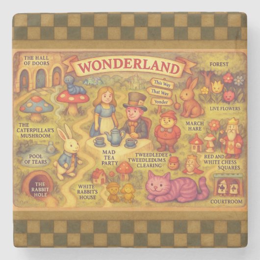 Whimsical Alice in Wonderland Kaart Stenen Onderzetter (Voorkant)