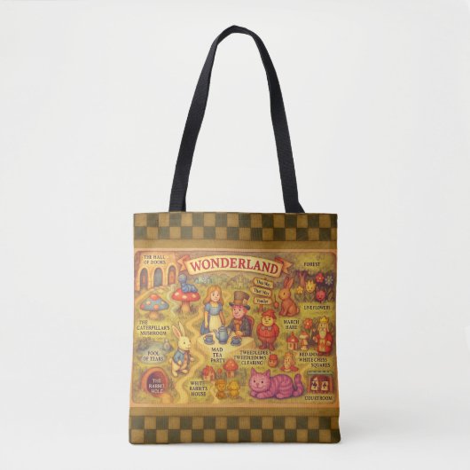 Whimsical Alice in Wonderland Kaart Tote Bag (Voorkant)