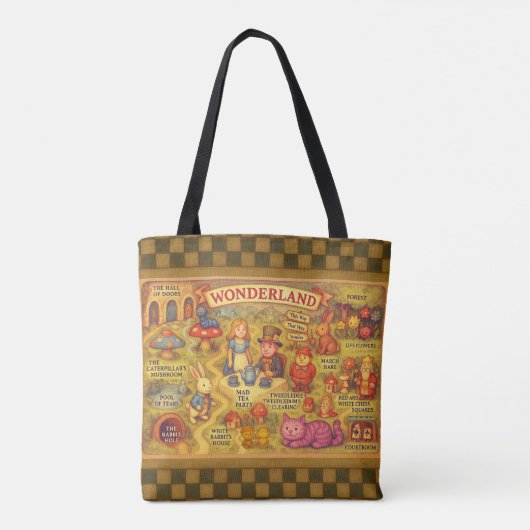 Whimsical Alice in Wonderland Kaart Tote Bag (Achterkant)