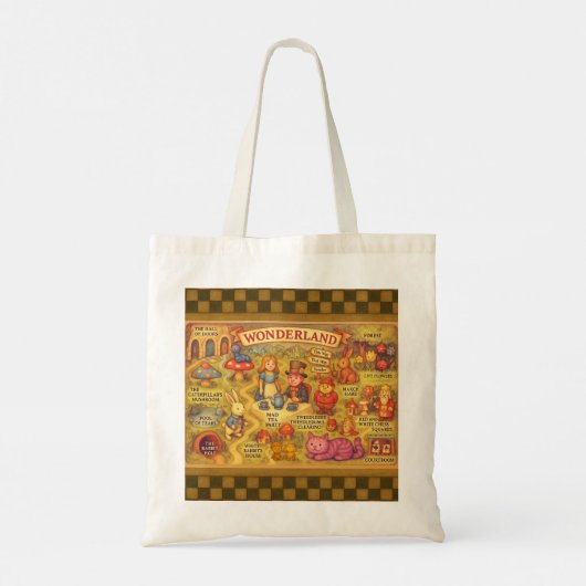 Whimsical Alice in Wonderland Kaart Tote Bag (Achterkant)