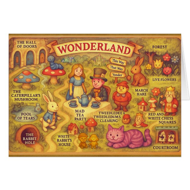 Whimsical Alice in Wonderland Map (Voorkant Horizontaal)