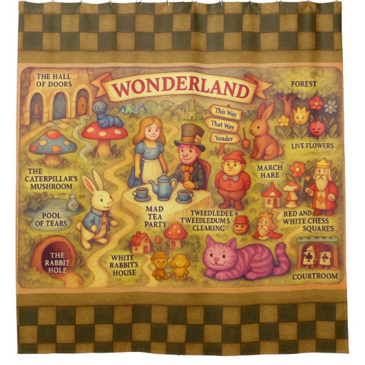 Whimsical Alice in Wonderland Map Douchegordijn (Voorkant)