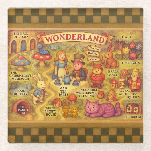 Whimsical Alice in Wonderland Map Glazen Onderzetter (Voorkant)