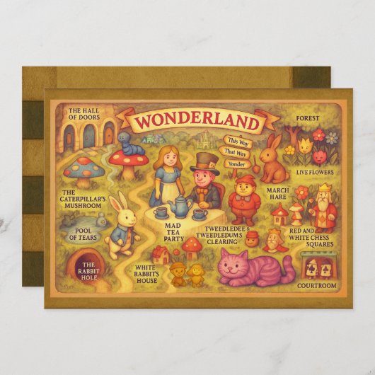 Whimsical Alice in Wonderland Map Kaart (Voorkant / Achterkant)