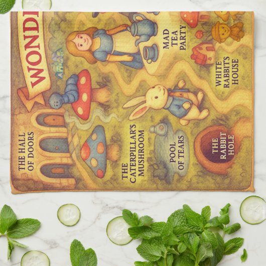 Whimsical Alice in Wonderland Map Theedoek (Gevouwen)