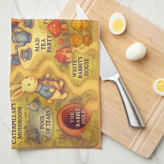 Whimsical Alice in Wonderland Map Theedoek (Quarter Fold)