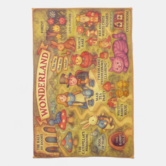Whimsical Alice in Wonderland Map Theedoek (Verticaal)