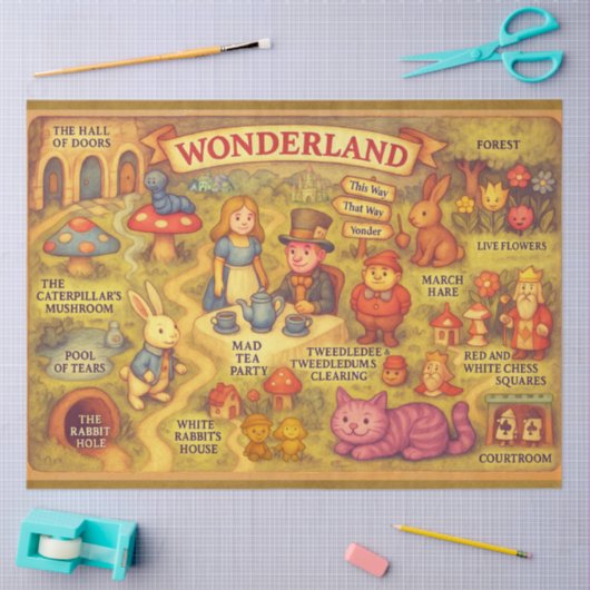 Whimsical Alice in Wonderland Map Tissuepapier (Craft)