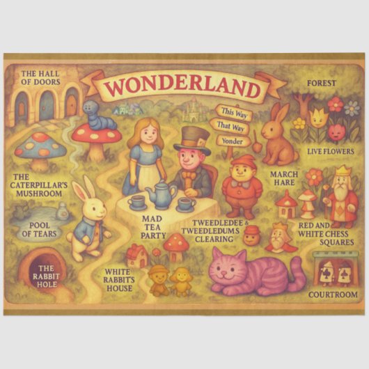 Whimsical Alice in Wonderland Map Tissuepapier (Voorkant)