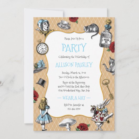 Whimsical Alice in Wonderland Party Kaart (Voorkant)