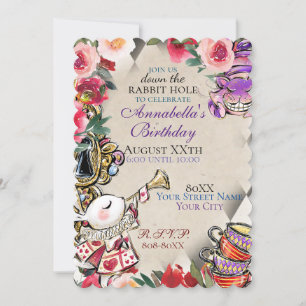 Whimsical Alice in Wonderland Tea Party Theme Kaart