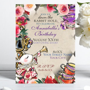 Whimsical Alice in Wonderland Thee Partij Thema Kaart
