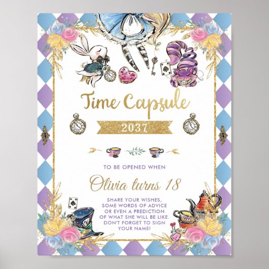 Whimsical Alice in Wonderland Time Capsule Sign Poster (Voorkant)