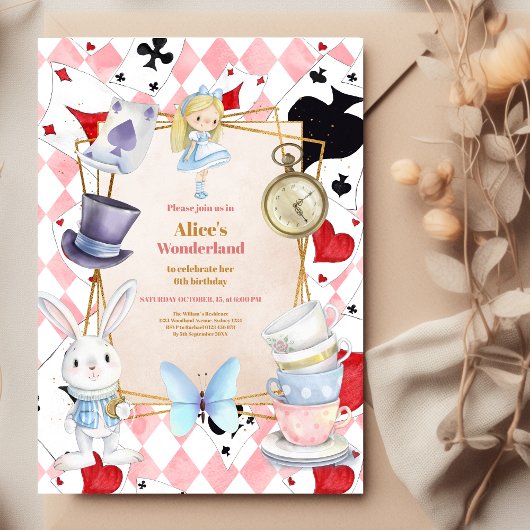 Whimsical Alice in Wonderland Verjaardagsfeest Kaart