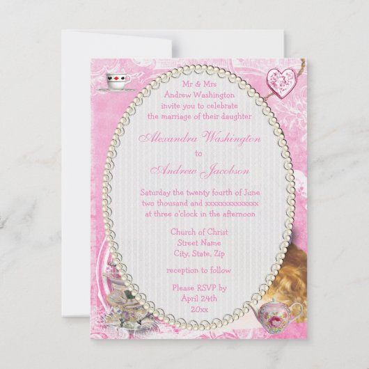 Whimsical Alice in Wonderland Wedding Invitations Kaart (Achterkant)