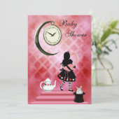 Whimsical Alice & Pink Flamingo Baby Girl Shower Kaart (Staand voorkant)