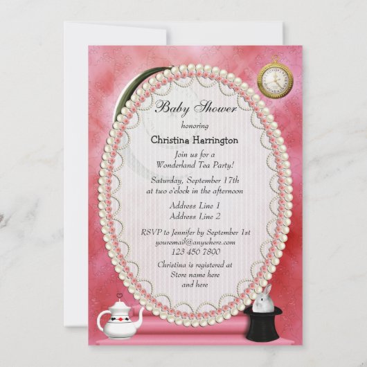 Whimsical Alice & Pink Flamingo Baby Girl Shower Kaart (Achterkant)