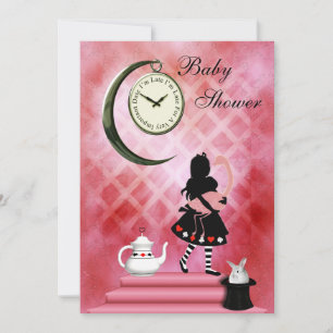 Whimsical Alice & Pink Flamingo Baby Girl Shower Kaart