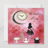 Whimsical Alice & Pink Flamingo Birthday Party Kaart (Voorkant)