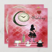 Whimsical Alice & Pink Flamingo Wedding Kaart (Voorkant / Achterkant)