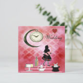 Whimsical Alice & Pink Flamingo Wedding Kaart (Staand voorkant)