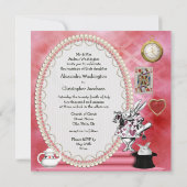 Whimsical Alice & Pink Flamingo Wedding Kaart (Achterkant)