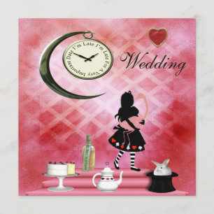 Whimsical Alice & Pink Flamingo Wedding Kaart