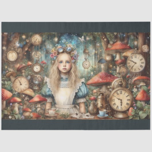 Whimsical Alice Steampunk Mushrooms Tissuepapier (Voorkant)