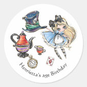 Whimsical Alice Thee Feestje Geboorte Sticker (Voorkant)
