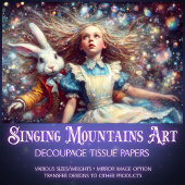 Whimsical Alice White Rabbit Wonderland Decoupage Tissuepapier