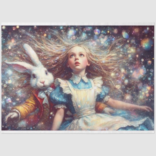 Whimsical Alice White Rabbit Wonderland Decoupage Tissuepapier (Voorkant)